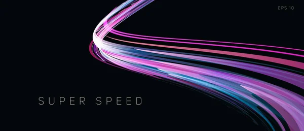Hastighetsspår Ljus Neon Glödande Linjer Abstrakt Sammansättning Lutning Lila Kurva — Stock vektor