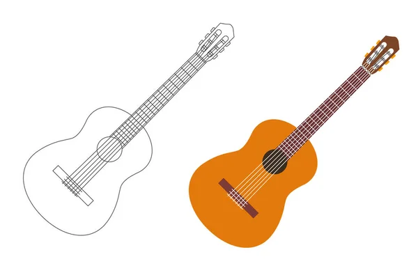 Gitar Çizimi Doğrusal Renkli Stiller Izole Edilmiş Akustik Klasik Müzik — Stok Vektör