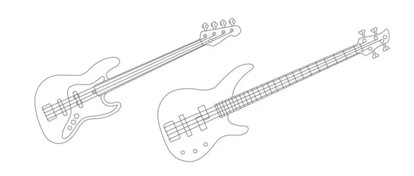 Line Illustration Bass Electric Guitars Simple Drawing Realistic Detailed Linear — Stock Vector