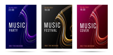 Soyut çizgilere sahip müzik teli enstrümanının şeklini oluşturan müzik posterleri, sanatsal düzen tanıtımı şablonu