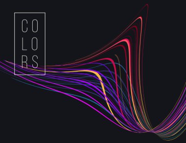 Harekette denge çizgileri, parlak neon eğrisi, ses arkaplanı olan soyut poster