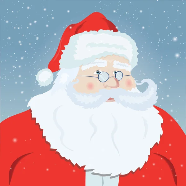 Sorrindo Papai Noel apontando para você, flocos de neve no fundo . — Vetor de Stock