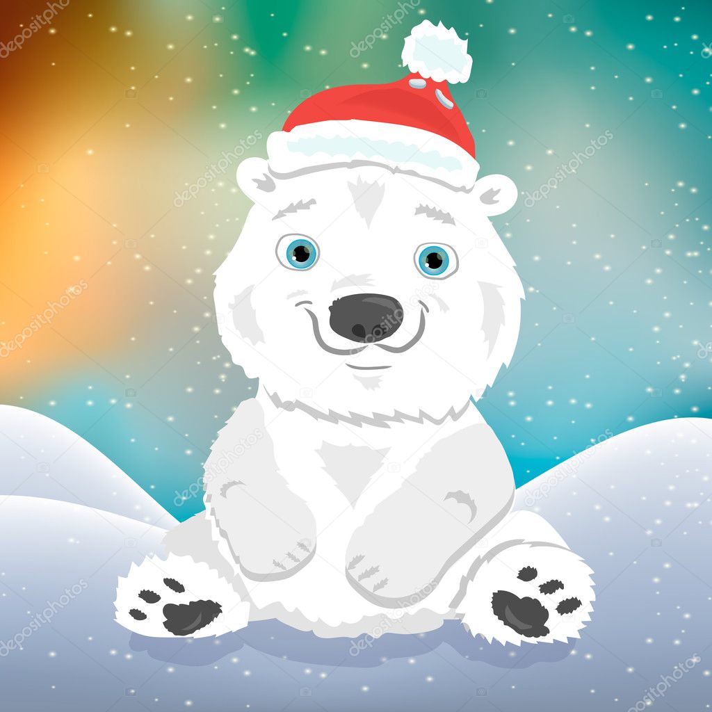 Mignon ourson ours polaire dessin animé dans le chapeau de ... Mignon ourson ours polaire dessin animé dans le chapeau de ...