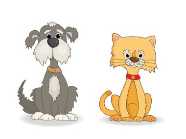Köpek ve kedi sevimli çizgi vektör