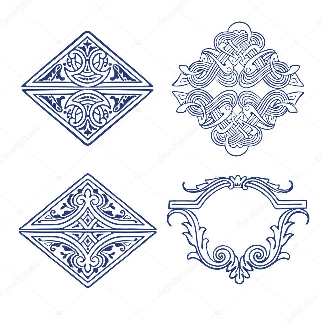Set of ornamental elements for design in vintage stile.