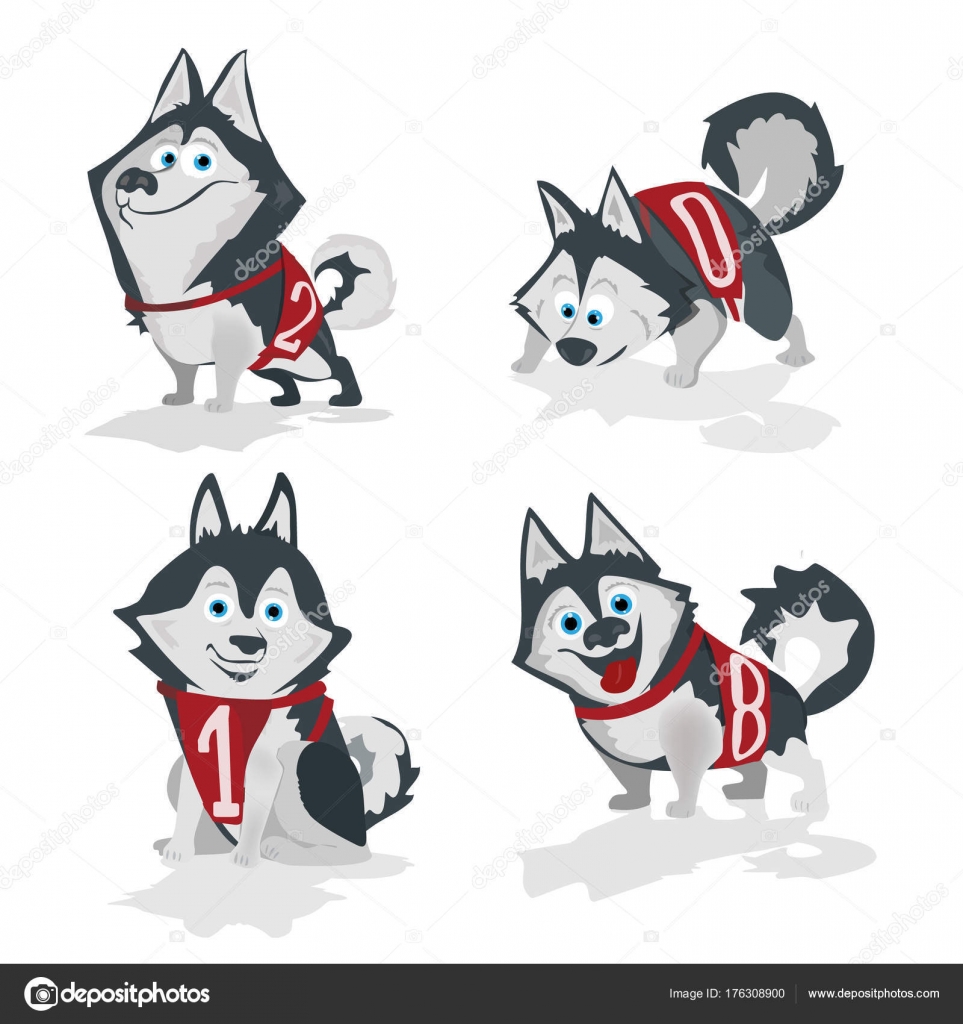 Cane husky con numeri 2018 isolati su priorit  bassa bianca — Vettoriale Stock
