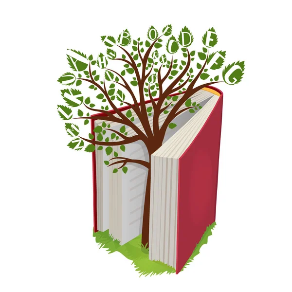 Γνώση δέντρο με γράμματα από το ανοιχτό βιβλίο — Διανυσματικό Αρχείο