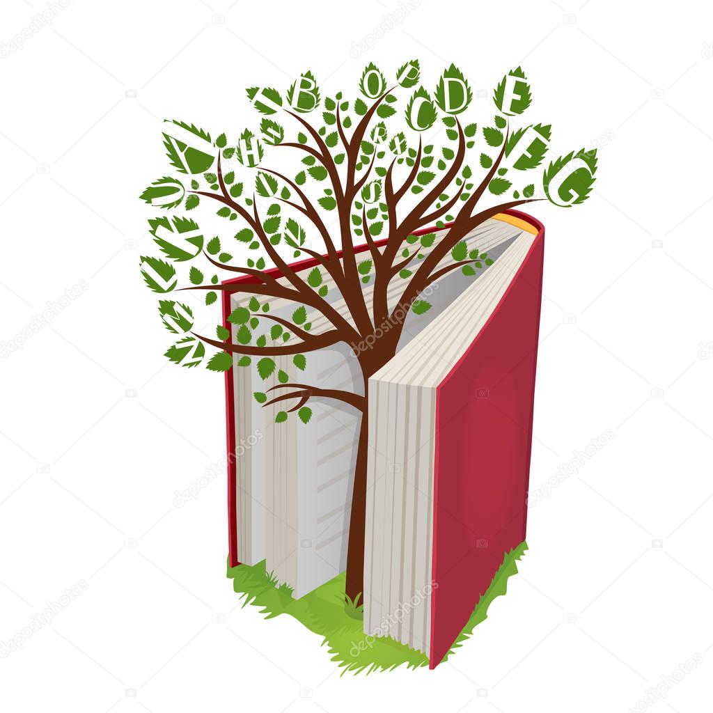 knowledge tree with letters from open book