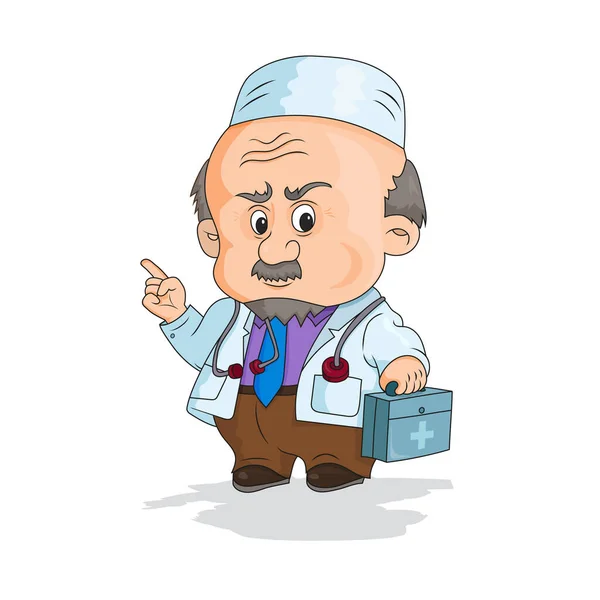Divertente vecchio dottore con stetoscopio in stile cartone animato — Vettoriale Stock