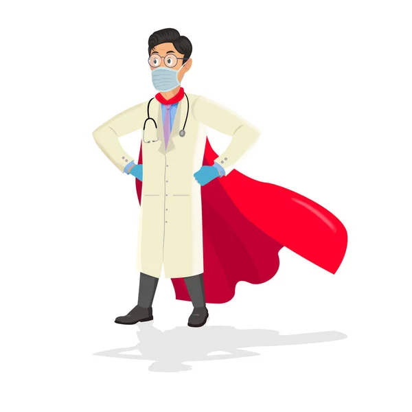 Médico de dibujos animados con una capa de superhéroe . — Archivo Imágenes Vectoriales