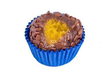 Traditional artisanal Brazilian chocolate candy, called brigadeiro, in a gourmet version filled with carrot cake. Isolated on white background. clipart