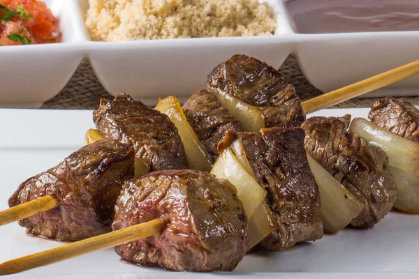 Espetado Carne Perto — Fotografia de Stock