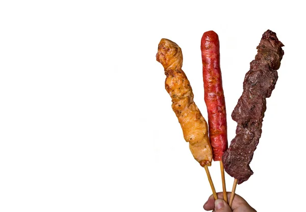 Assorted Steak Skewers White Background — Stock Photo, Image