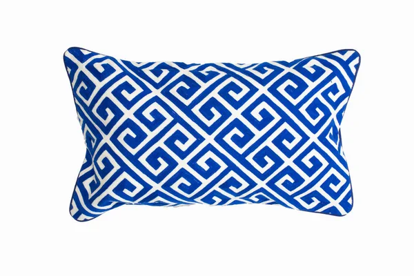 Almohada Rectangular Decorativa Con Patrón Geométrico Color Azul Blanco Aislada — Foto de Stock