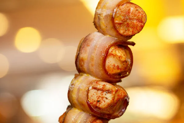 Brazilian Chicken Skewer Bacon Barbecue Close — Stock Photo, Image