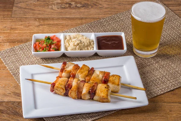 Chicken Skewers Wooden Table — Stock Photo, Image