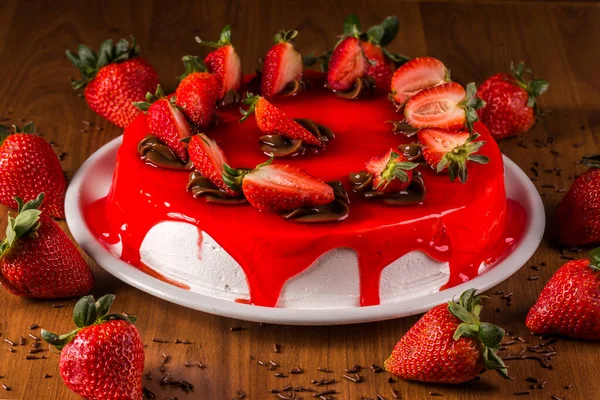 Strawberry Pie Wooden Table — Stock Photo, Image