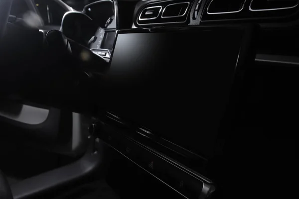 Auto Interieur Moderne Snelheidsmeter Verlicht Dashboard Stuurwiel — Stockfoto