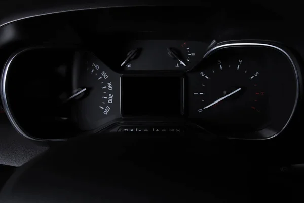 Modern Car Illuminated Dashboard Steering Wheel Speedometer — Stock Photo, Image