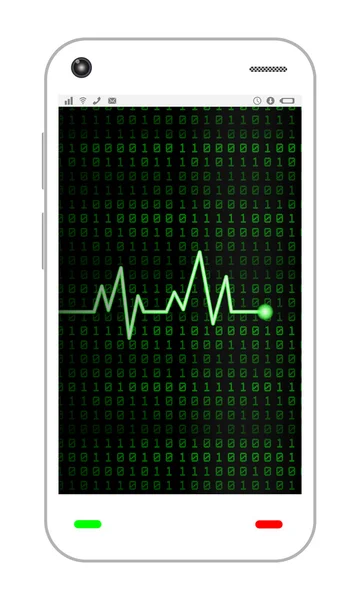 Smartphone mit grüner Herzfrequenz auf dem Bildschirm — Stockvektor