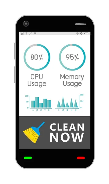 Smartphone avec application de nettoyage de gestion des tâches — Image vectorielle