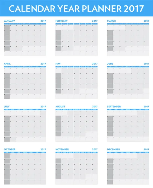 Un ensemble de 2017 année planificateur calendrier modèle — Image vectorielle