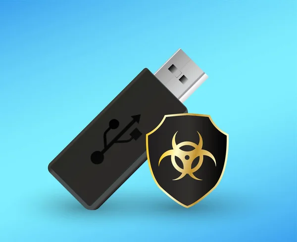 Flash drive USB com um escudo de proteção antivírus computador — Vetor de Stock