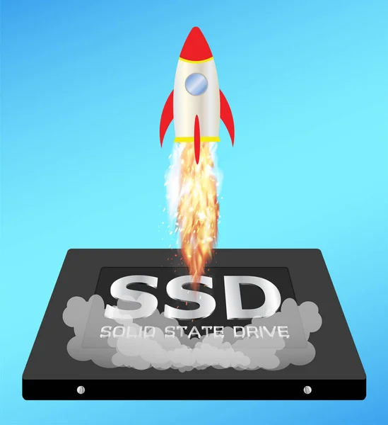 Solid state drive or ssd with a speed boost rocket — Stock Vector