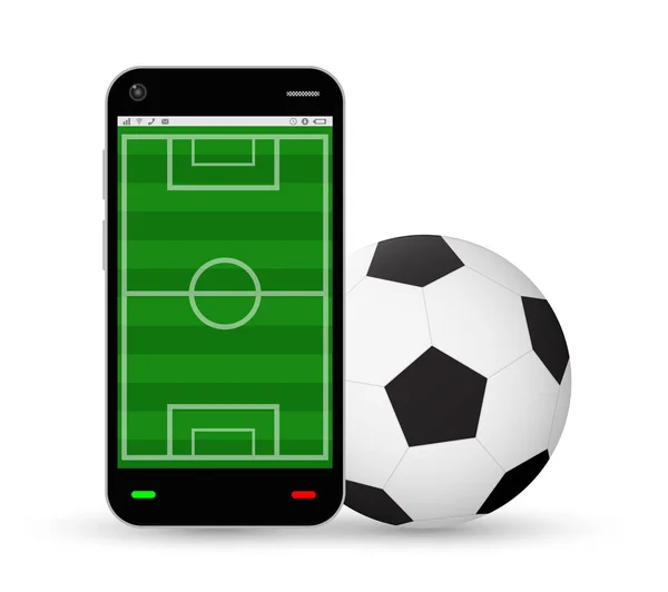 Smartphone med en fotboll fält och fotboll fotboll — Stock vektor