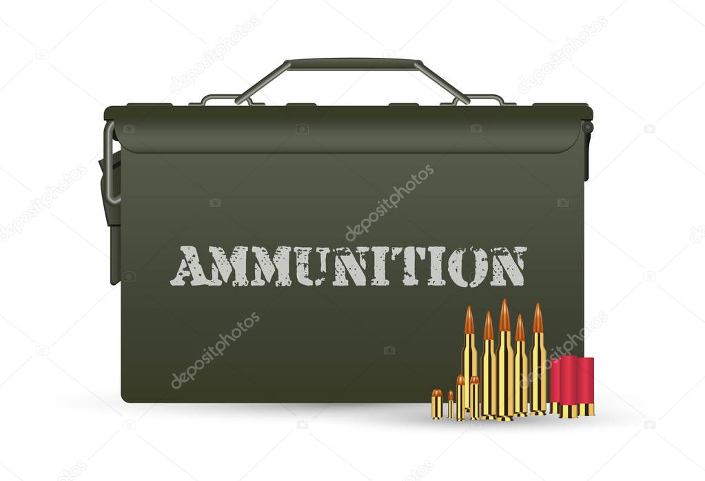 green military ammunition box with some bullets