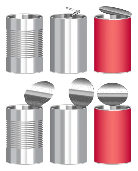 Conjunto de uma caixa de comida enlatada cilindro de aço — Vetor de Stock