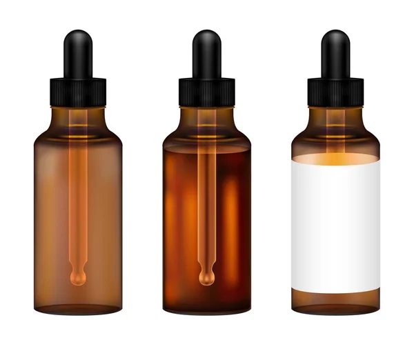 Vera bottiglia di vetro ambrato con contagocce vettore — Vettoriale Stock