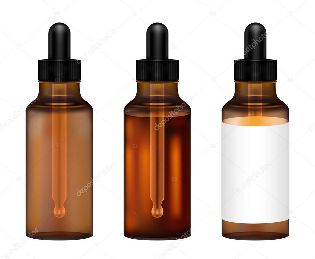 real amber Glass  bottle with eye dropper vector
