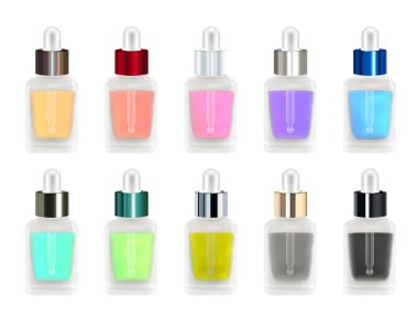 gerçek bir dizi göz damlalık ile 3d renkli cam şişe