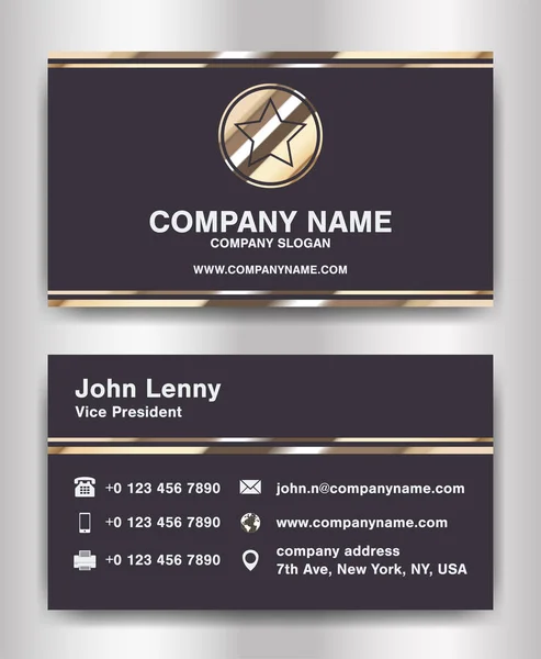 Simple black and gold theme business name card template vector — Stock Vector