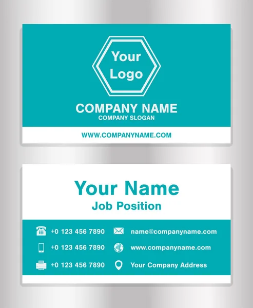 Simple bright blue theme business name card template vector — Stock Vector