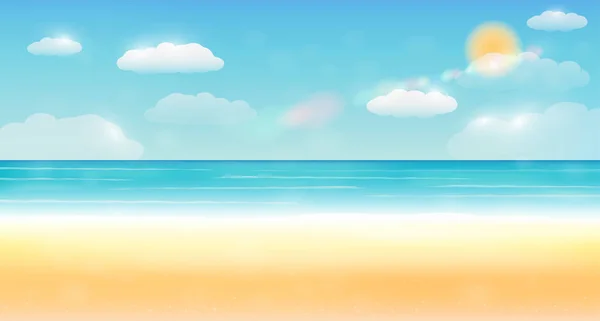 Verão brilhante céu mar areia praia fundo — Vetor de Stock