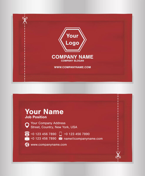 simple business name card red theme sachets packaging design
