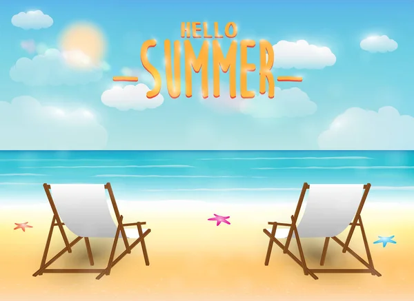 Φωτεινό καλοκαίρι παραλία με μια καρέκλα relax — Διανυσματικό Αρχείο