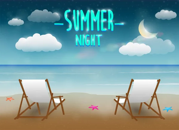 Sommarkväll med en stol och strand hav bakgrund — Stock vektor