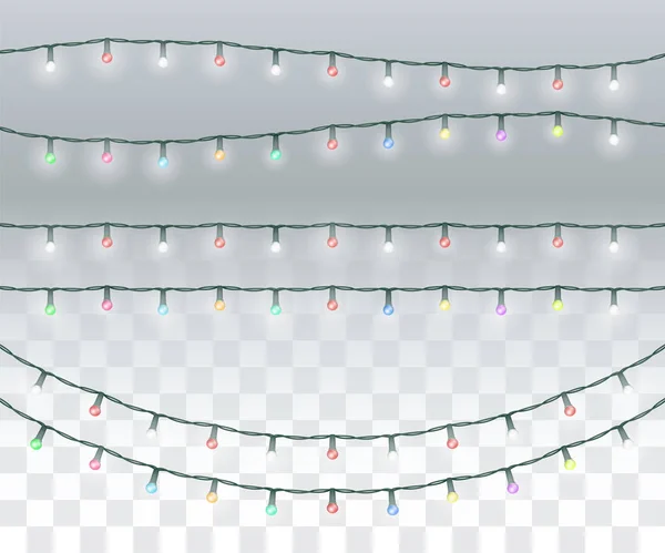 本当の明るいカラフルなクリスマス ライトのセット — ストックベクタ
