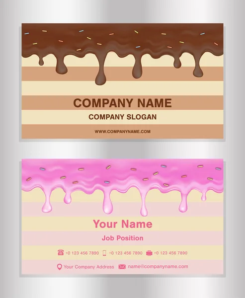 Coklat dan donat glaze tema kartu nama - Stok Vektor