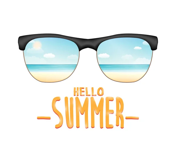Gafas de sol reflectante playa de mar con hola verano — Archivo Imágenes Vectoriales