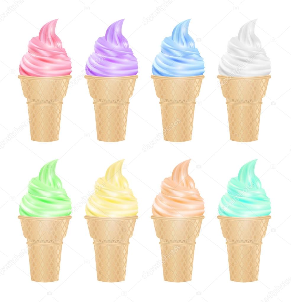 set of a real ice cream and cone vector