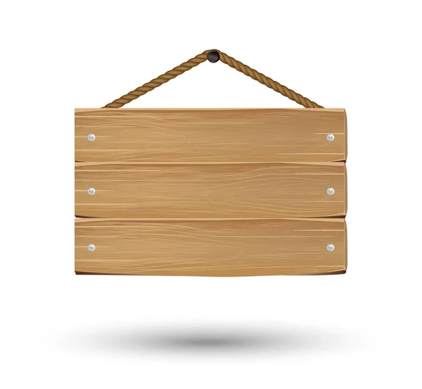Pendurado placa de madeira em um fundo branco — Vetor de Stock