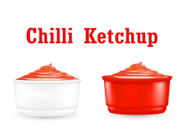 Chiliketchup-Sauce in einer kleinen Plastikschüssel — Stockvektor