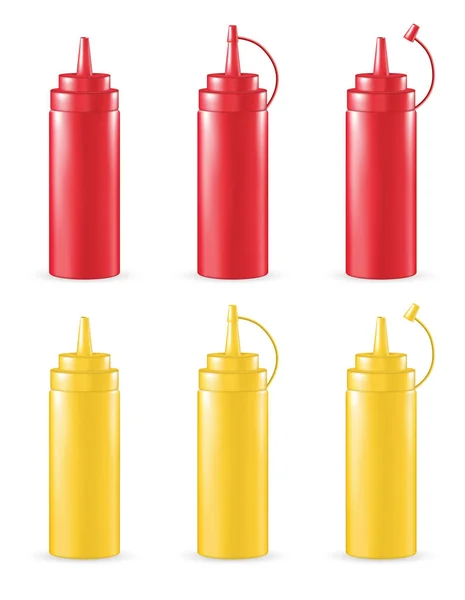 Véritable tube de sauce rouge et jaune 3d — Image vectorielle