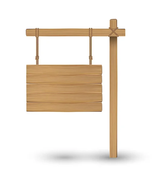 Placa de madeira pendurada sinal em um fundo branco — Vetor de Stock