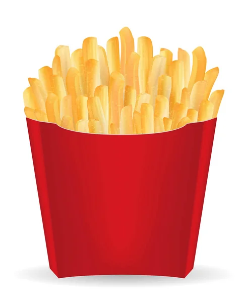 Patatas fritas de verdad en un paquete de papel rojo — Vector de stock