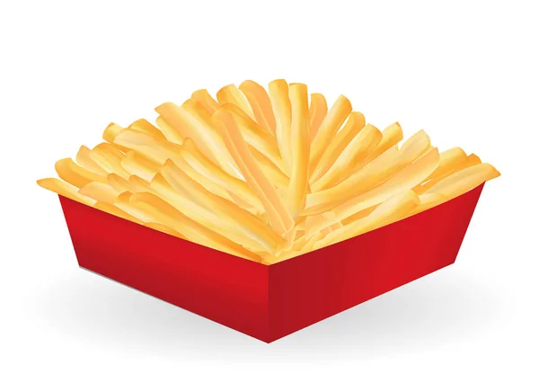 Patatas fritas reales en un paquete de caja de papel rojo — Archivo Imágenes Vectoriales